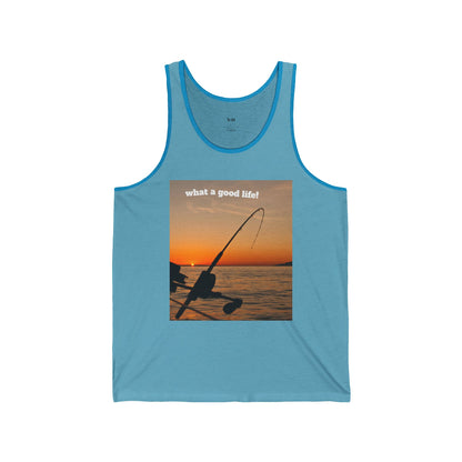 Fishing Sunset Unisex Jersey Tank - "What a Good Life!"