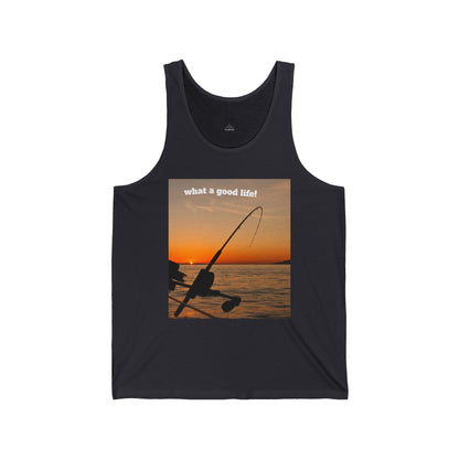 Fishing Sunset Unisex Jersey Tank - "What a Good Life!"