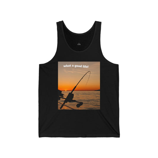 Fishing Sunset Unisex Jersey Tank - "What a Good Life!"