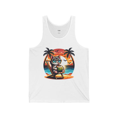 Relaxed Cat Beach Vibes Unisex Jersey Tank