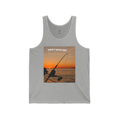 Fishing Sunset Unisex Jersey Tank - "What a Good Life!"