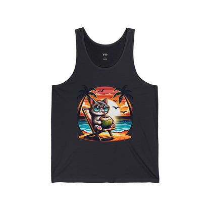 Relaxed Cat Beach Vibes Unisex Jersey Tank