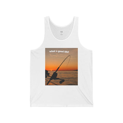 Fishing Sunset Unisex Jersey Tank - "What a Good Life!"