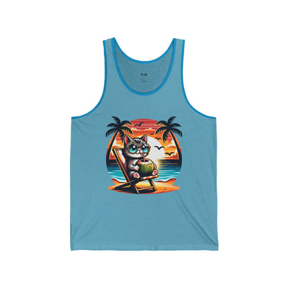 Relaxed Cat Beach Vibes Unisex Jersey Tank