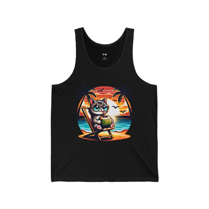 Relaxed Cat Beach Vibes Unisex Jersey Tank