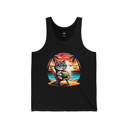 Relaxed Cat Beach Vibes Unisex Jersey Tank